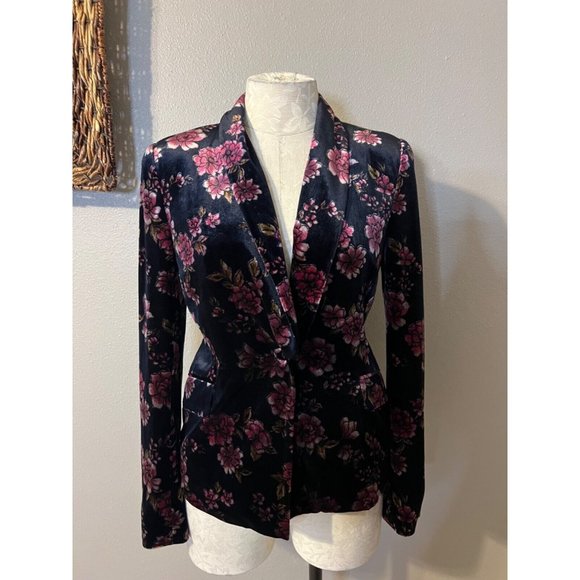 1. State Velvet Suit Jacket Blazer 4 6 Small Black Blue Purple Stretch - Picture 6 of 11